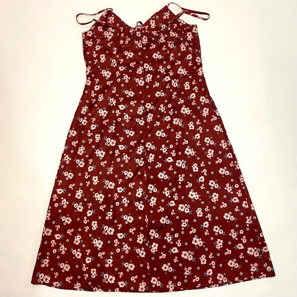 Cbr Burgundy Floral Print Back Zip Side Split Sleeveless Dress Women Size L - Picture 6 of 12